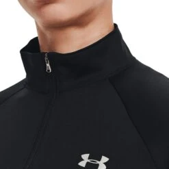Under Armour Women's UA Tech™ Half Zip Top Black / Black / Metallic Silver -Puma Shop s7.v5 1320126 001 collar 1