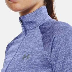 Under Armour Women's Tech™ Half Zip Twist Chestnut Baja Blue / White / Metallic Silver -Puma Shop v5 1320128 495 collar